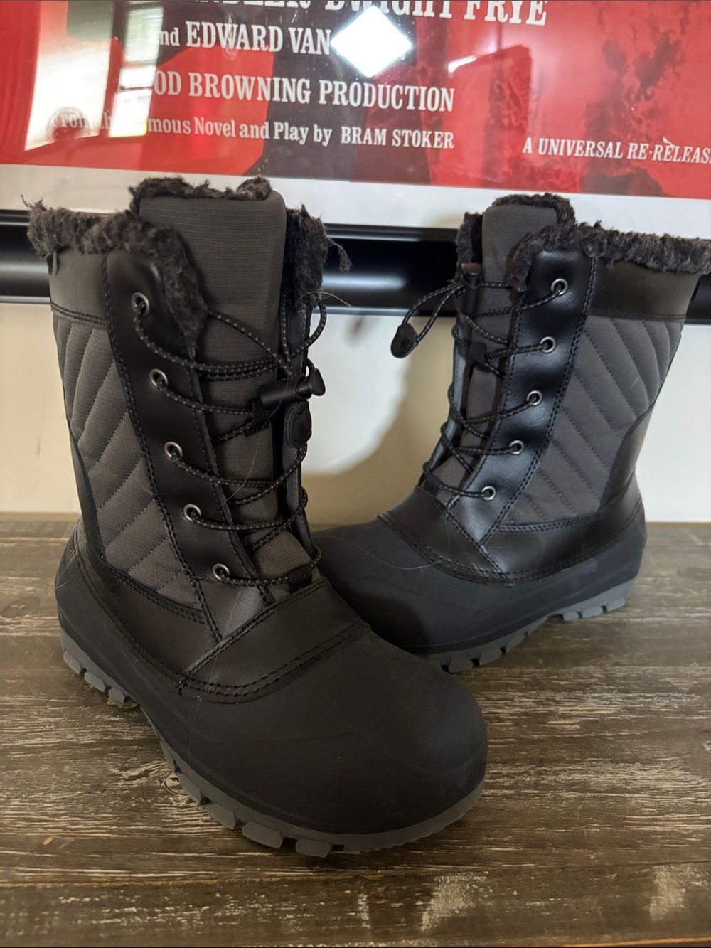 all in motion Black Quilted Lace-Up Winter Boots with Faux Fur Trim